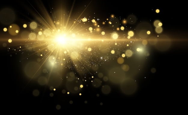 Golden bright star. Light effect bright star. Beautiful light to illustrate.  star White sparks sparkle with a special light. sparkles on transparent background.