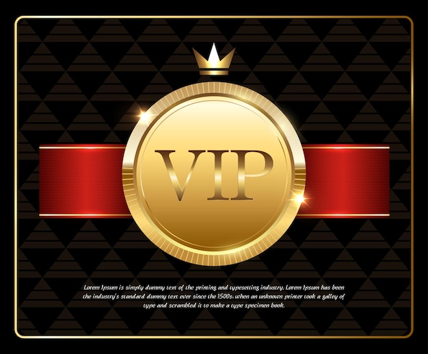 Golden bronze medal with red ribbonVIP invitation design templateribbon on black luxury background