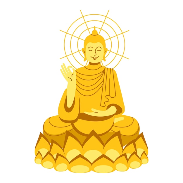 Vector the golden buddha is sitting and smiling asian buddhist shrine golden statue mantras meditation