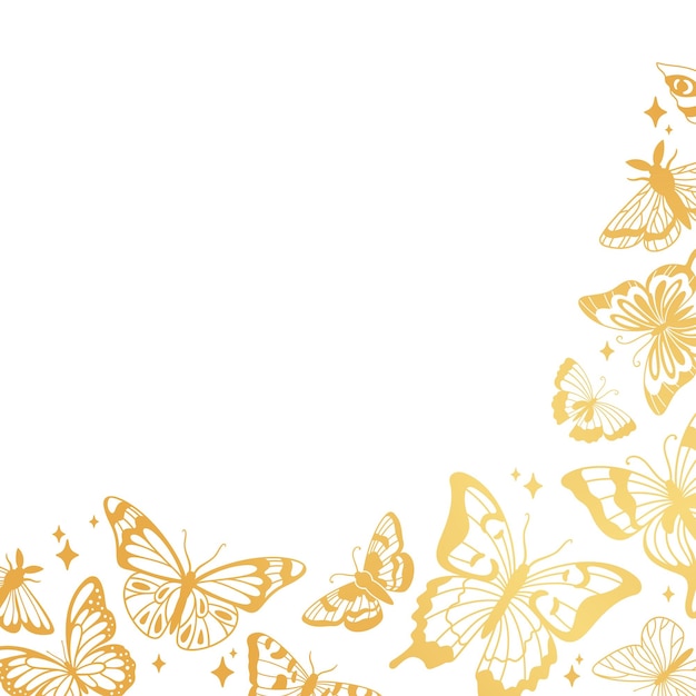 Vettore farfalle d'oro farfalla d'oro in volo su sfondo bianco