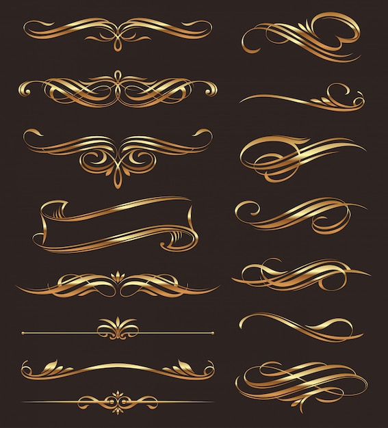 Vector golden calligraphic   design elements.