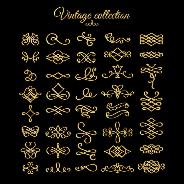 Vector golden calligraphic flourishes design elements