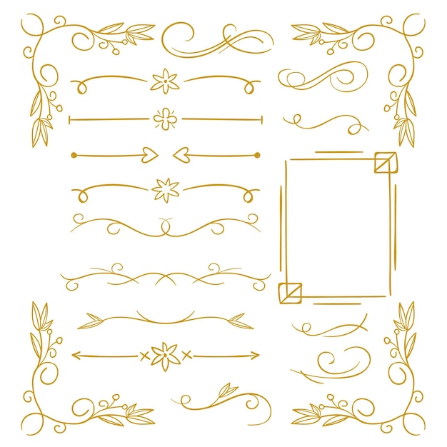 Vector golden calligraphic ornament set