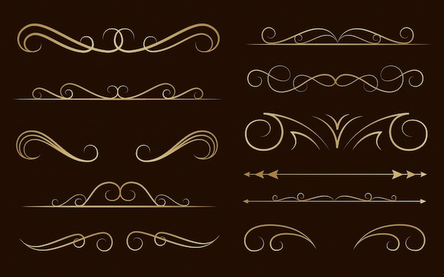 Vector golden calligraphic ornament set