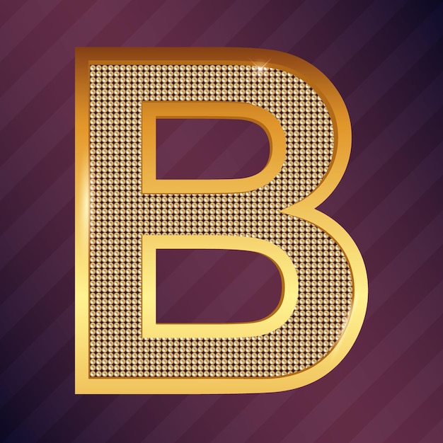 Golden capital latin letter B icon vector font