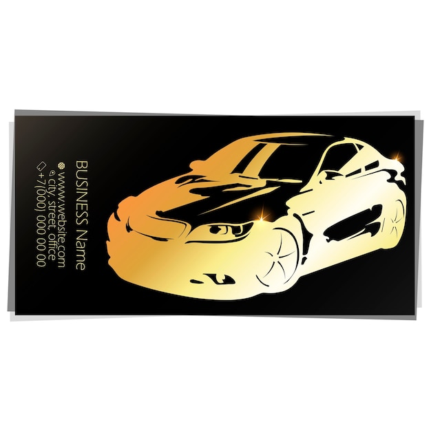 Золотой автомобиль на черном фоне визитной карточки