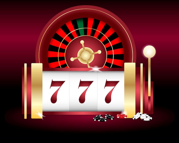 Slot del casinò dorato con roulette e carte di fiches da poker