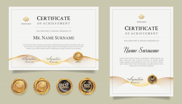 Vector golden certificate of achievement template