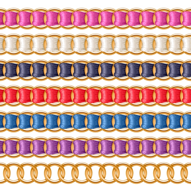 golden chains set with colorful threaded fabric ribbon  brush. good for necklace, bracelet, jewelry accessory .