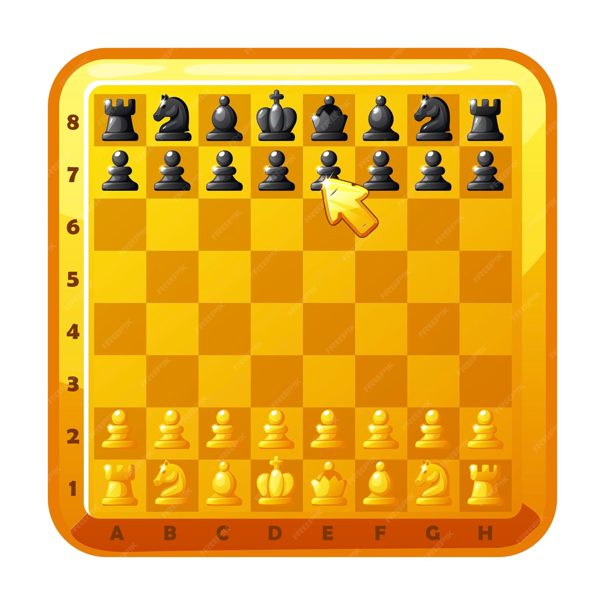 Premium Vector  Golden chess board and set chess figures for 2d game ui