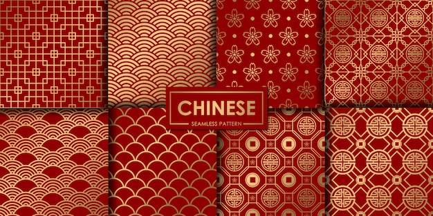 Vector golden chinese seamless pattern collection.