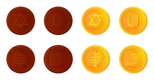 Golden and chocolate coins with Hanukkah element decoration
