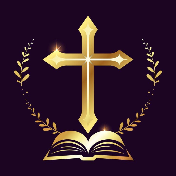 वेक्टर golden christian cross open bible and wreath