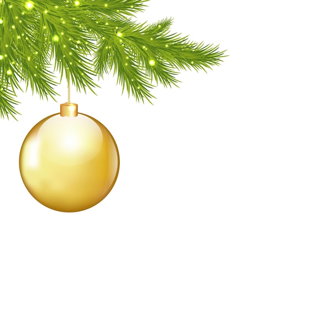 ゴールデンクリスマスボールとモミの木の枝