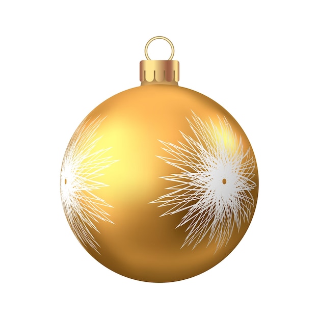 Golden  Christmas  ball  with pattern  isolated on white background. Xmas  tree decoration. Vector gold bauble.