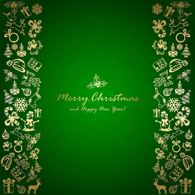 Golden Christmas elements on green background