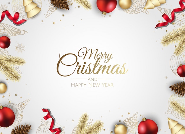 golden christmas ornaments frame greeting card