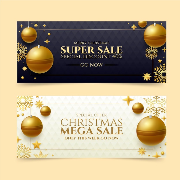 Golden christmas sale banners template