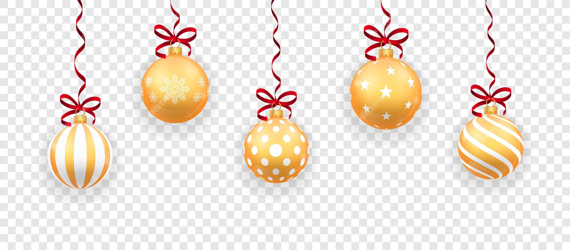 Premium Vector | Golden christmas tree toy set isolated on transparent  background little christmas decorations