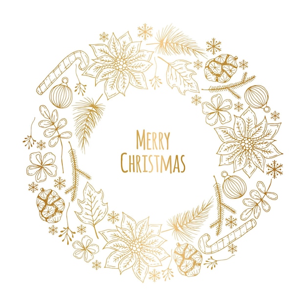 Vector golden christmas wreath