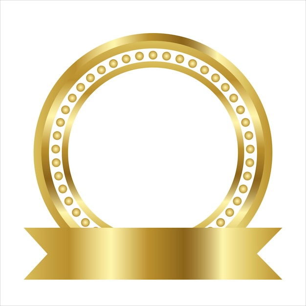 Vector golden circle frame text box with gold award ribbon icon anniversary badge