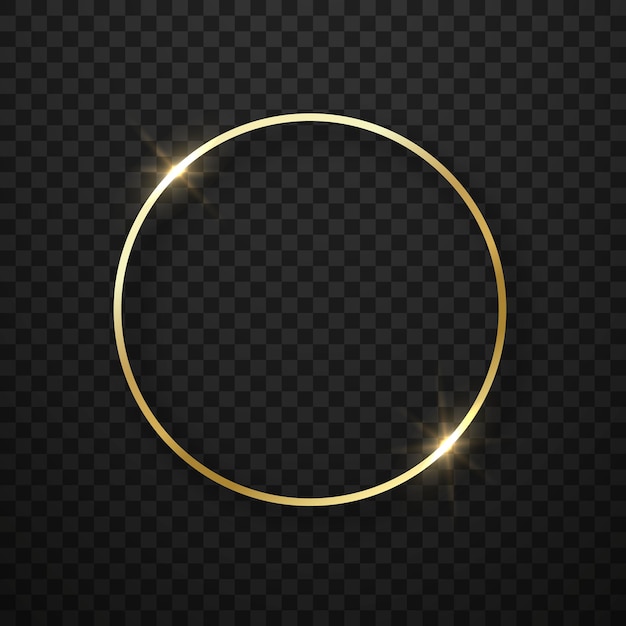 Vector golden circle frame with sparkle effect realistic gold shiny round border on transparent background