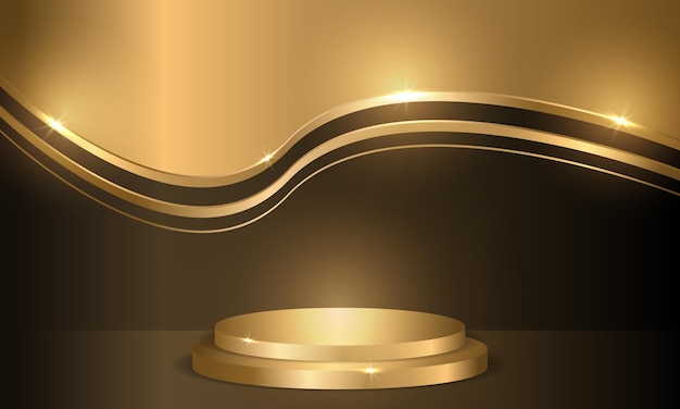 Golden circle podium on dark luxury background