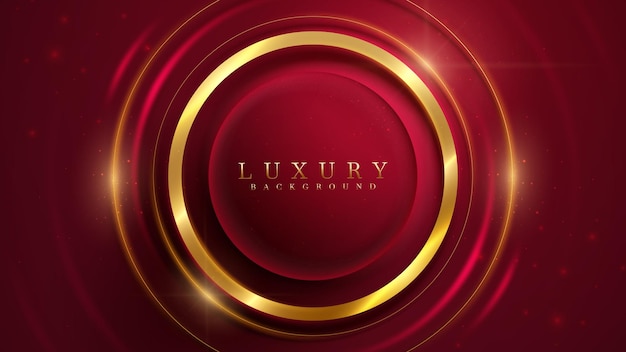 Golden circle on red luxury background with glitter light element and bokeh effect decoration