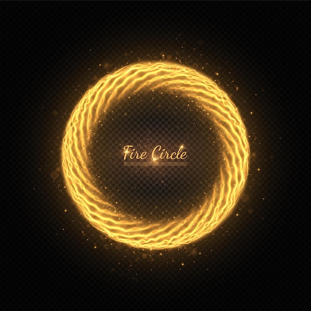 Vector golden circle rings with fire shiny effects.