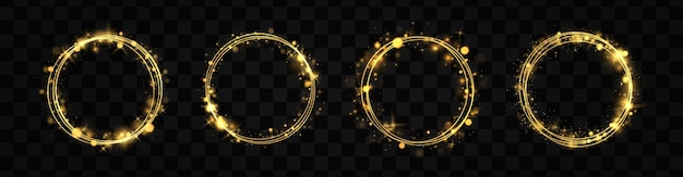 Vector golden circles frames with glitter light effect