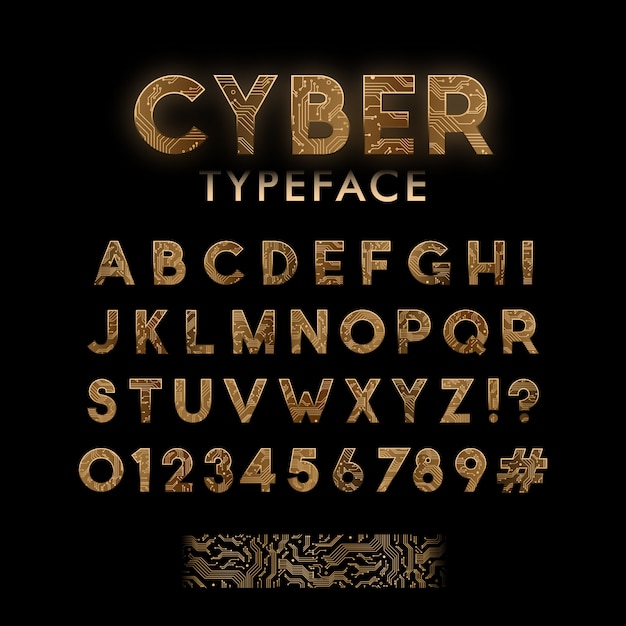 Golden circuit board pattern typeface.