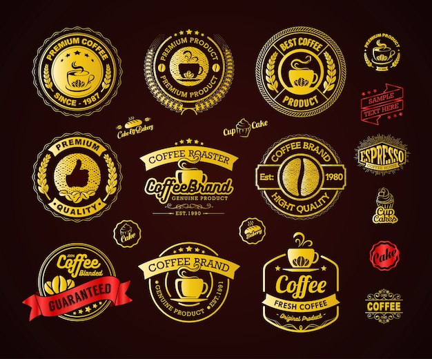 Golden coffee logos badges and labels element