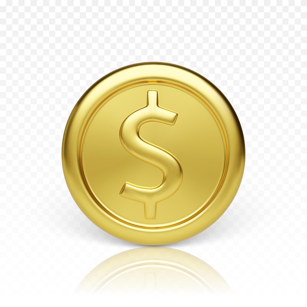 Golden coin front view. realistic render of glossy metallic coin. finance and money. vector illustration