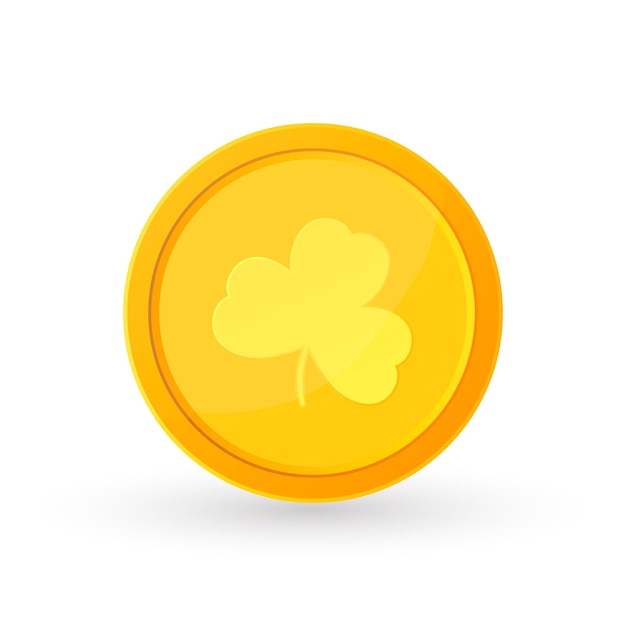 Vector golden coin icon with clover for patricks day