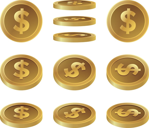 Vector golden coin in us dollar currency icon set