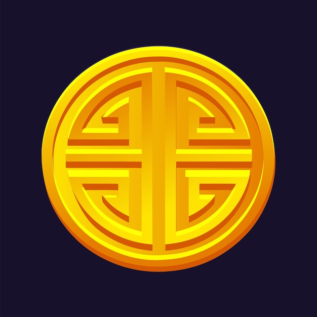 Vector golden coin with chinese prosperity symbol china symbol blessing good luck charm