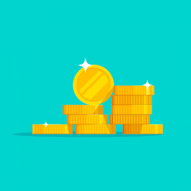 Golden coins money stack vector flat cartoon