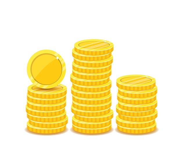 Golden coins piles metal money realistic illustration