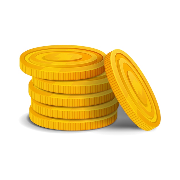 Golden coins stack. colorful glossy money realistic game asset. illustration isolated on white background