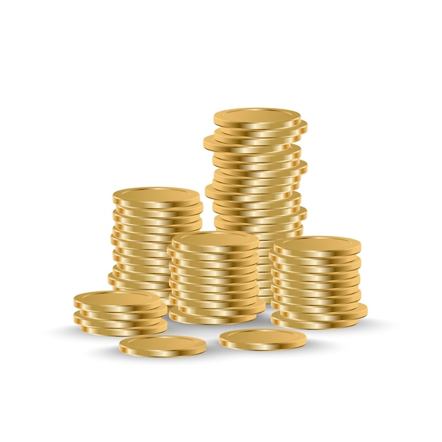 Golden coins stack realistic coin money pile