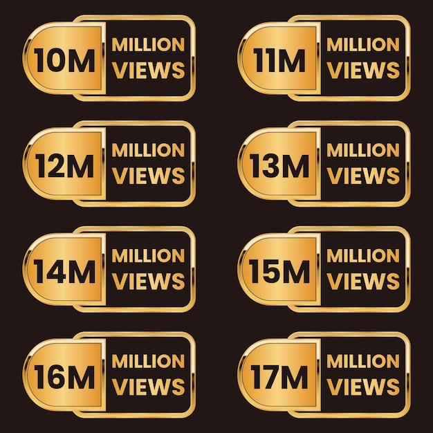 Vector golden color 10 million views to 17 million plus views banner vector.10m plus views thank you