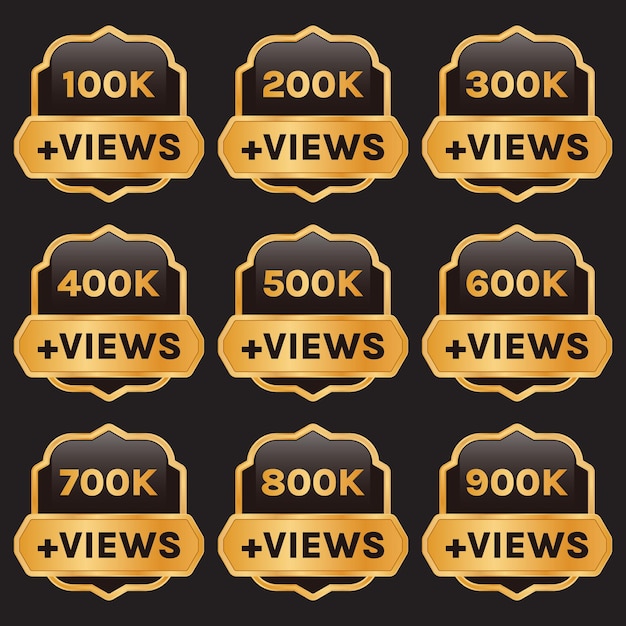 golden color 100k views to 900k views celebration thumbnail design vector, 100k plus views thank you