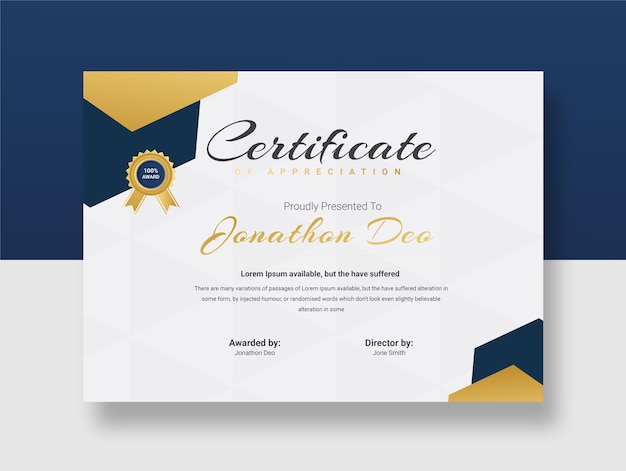 Golden color certificate award design template