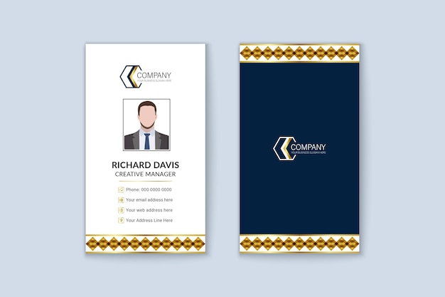 Golden color geometric minimal creative vertical business card template