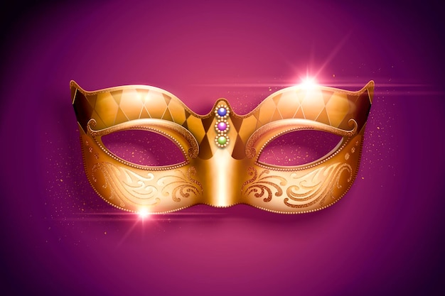 Golden color mask with jewelry in 3d illustration