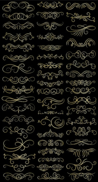 Golden color page Divider And Design Elements Set of Various Simple Black Divider Design