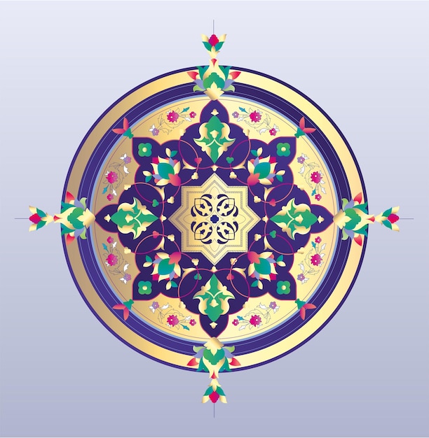 Golden and Colored Circle with Traditional motifs