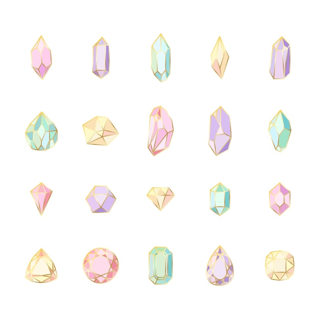 Vector golden colorful gems and crystals