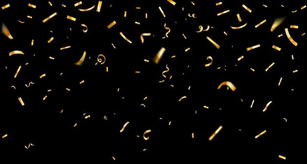 Golden confetti falling from the sky3d metal confetti and ribbonsluxury backgroundxA