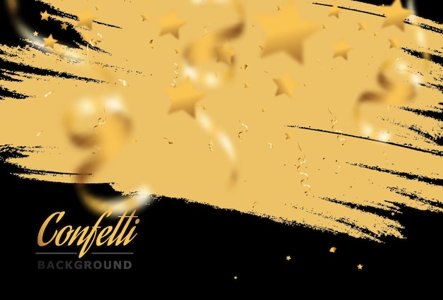 Golden confetti falls on a beautiful background. falling streamers on stage.